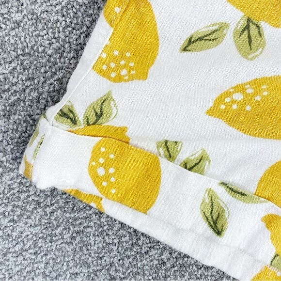 Loft Tie Waist Linen Blend Lemons Print Chino Shorts Ivory Yellow 6 Cuffed - Picture 4 of 9